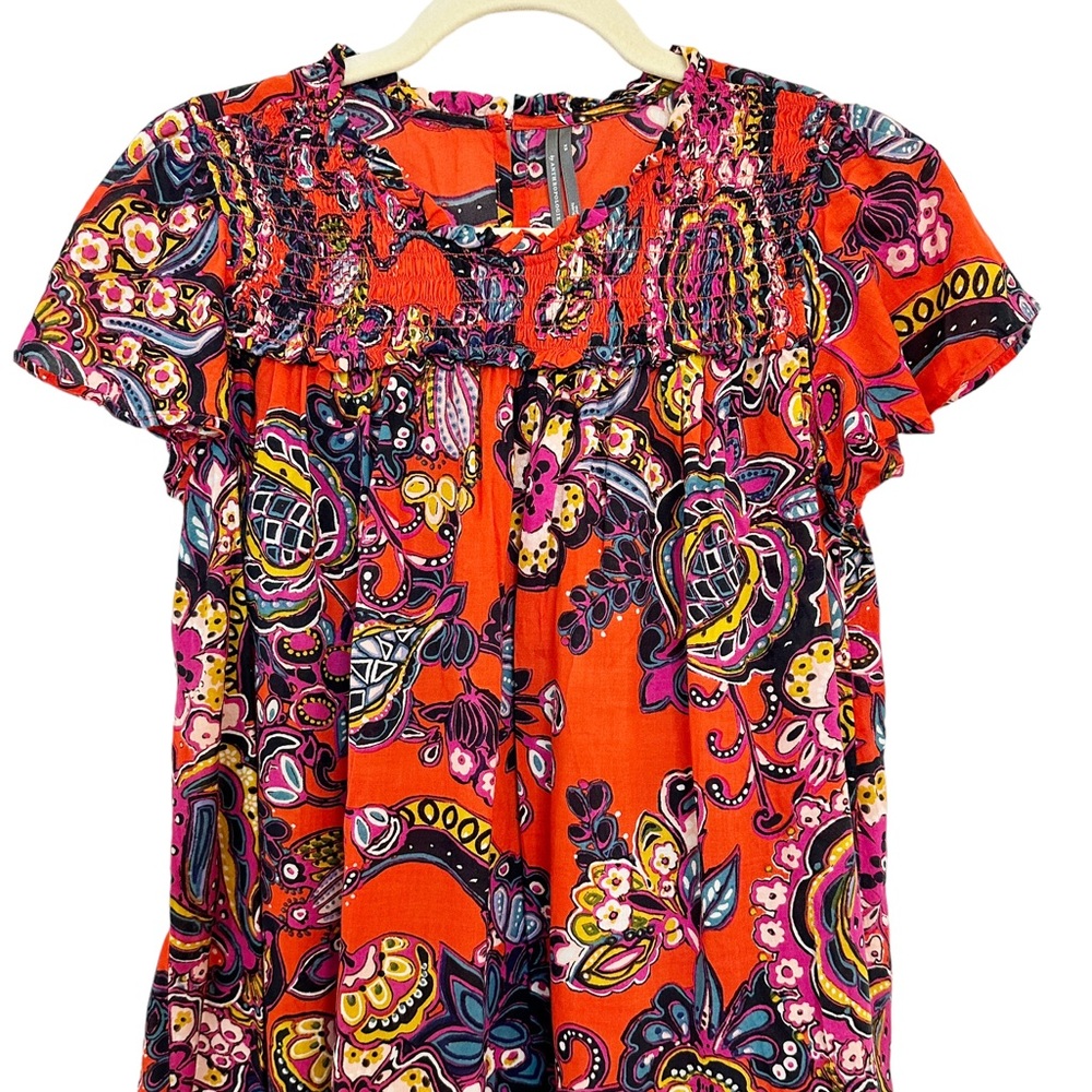 Anthropologie Sweet Dreams Red Smocked Floral Babydoll Top XS - Picture 2 of 4